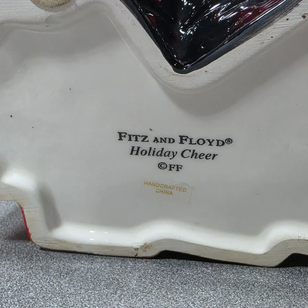 Fitz and Floyd Holiday Cheer Santa Cookie Jar Red Green Excellent Handcrafted